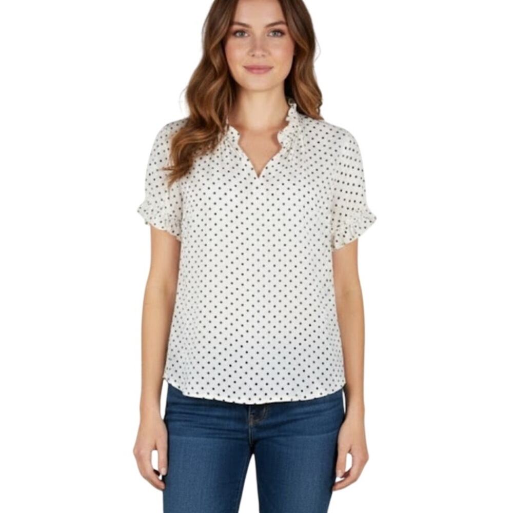 Women's White Polka Dot Ruffle Top